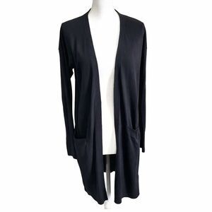 Elegant Black Open Front Long Cardigan Women’s M Soft knit Sweater Lightweight